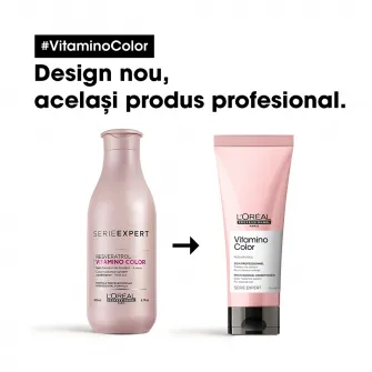 Balsam profesional, L’Oreal Professionnel Serie Expert Vitamino Color Resveratrol, pentru mentinerea culorii parului vopsit pentru un timp indelungat, formula cu Resveratrol, tehnologia antioxidanta, imbunatateste regenerarea fibrei, 200ml