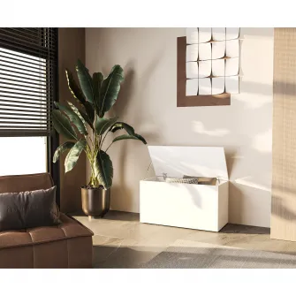 Bancheta cu depozitare Asaro Bendola, 85x42x46 cm, soft close, culoare alb