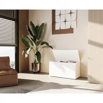 Bancheta cu depozitare Asaro Bendola, 85x42x46 cm, soft close, culoare alb