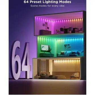 Banda cu spoturi LED RGBIC Govee String Downlights H608B, Wi-Fi, Sincronizare muzica, 15 spoturi, 3m