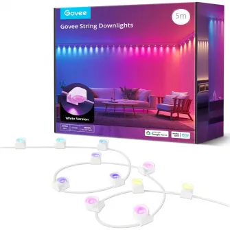 Banda cu spoturi LED RGBIC inteligenta Govee String Downlights H608A, Wi-Fi, Sincronizare muzica, 25 spoturi, 5m, Clasa energetica G