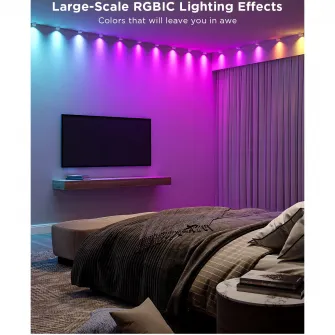 Banda cu spoturi LED RGBIC inteligenta Govee String Downlights H608A, Wi-Fi, Sincronizare muzica, 25 spoturi, 5m, Clasa energetica G