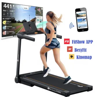 Banda de alergare electrica FitTronic Delta 3000, motor 2.0 CP, greutate suportata 120kg, viteza pana la 14km/h, suprafata alergare 120x42cm,, Aplicatii Zwift, Kinomap, Besyfit