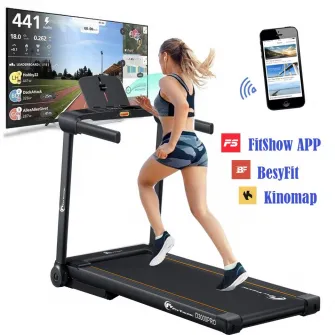 Banda de alergare electrica FitTronic Delta 3000 PRO, motor 2.0 CP, inclinatie electrica 20%, greutate suportata 120 kg, Aplicatii Zwift, Kinomap, Besyfit