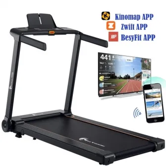 Banda de alergare FitTronic Delta 3500, motor 2 CP, viteza maxima 16 km/h, greutate suportata 120 kg, suprafata alergare 120 x 45 cm, Aplicatii: Kinomap, Zwift, Besyfit