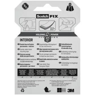 Banda dublu adeziva montare suprafete interioare, 19mmx1.5m, Scotch-Fix™ 3M