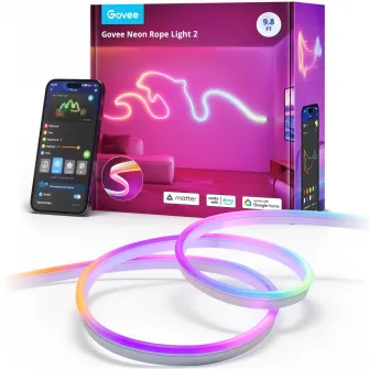 Banda LED inteligenta Govee Neon H61D3 RGBIC, Wi-Fi, Bluetooth, Matter, 36W, Sincronizare Muzica, Alexa, Google Asistant, 3m