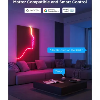 Banda LED inteligenta Govee Neon H61D3 RGBIC, Wi-Fi, Bluetooth, Matter, 36W, Sincronizare Muzica, Alexa, Google Asistant, 3m