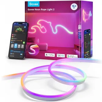 Banda LED inteligenta Govee Neon H61D5 RGBIC, Wi-Fi, Bluetooth, Matter, 48W, Sincronizare Muzica, Alexa, Google Asistant, 5m