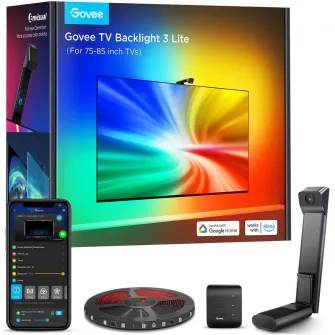 Banda LED inteligenta Govee TV Backlight 3 Lite, H6099, Wi-Fi + Bluetooth, RGBICW, Camera, 75-85 inch, 36W, Fisheye Correction