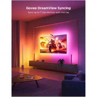 Banda LED inteligenta Govee TV Backlight 3 Lite, H6099, Wi-Fi + Bluetooth, RGBICW, Camera, 75-85 inch, 36W, Fisheye Correction