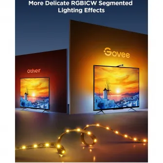 Banda LED inteligenta pentru TV Govee TV Backlight 3 Lite H6099, Wi-Fi + Bluetooth, RGBICW, Camera, 55-65 inch, Fisheye Correction, 24W