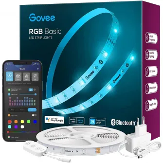 Banda LED RGB inteligenta Govee H615A RGB, Wi-Fi, Bluetooth, sincronizare muzica, lumina colorata, 5m, compatibil Google Assistant  Alexa