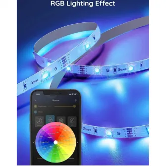 Banda LED RGB inteligenta Govee H615A RGB, Wi-Fi, Bluetooth, sincronizare muzica, lumina colorata, 5m, compatibil Google Assistant  Alexa