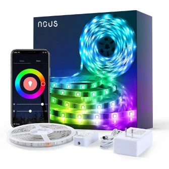 Banda LED RGB inteligenta Nous F1, Wi-Fi, comanda vocala, senzor sincronizare muzica, 24W, 1700 lm, A++, lumina colorata, 5m, compatibil Google Assistant, amazon alexa