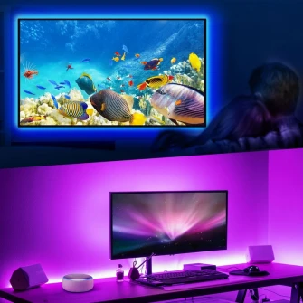 Banda LED RGB inteligenta Nous F1, Wi-Fi, comanda vocala, senzor sincronizare muzica, 24W, 1700 lm, A++, lumina colorata, 5m, compatibil Google Assistant, amazon alexa
