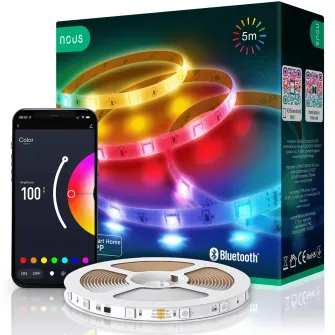 Banda LED RGB inteligenta Nous F6, Bluetooth, 12W, lumina colorata, 5m