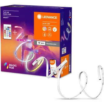 Banda LED RGB+TW inteligenta Ledvance Flex Magic RGB, Wi-Fi, telecomanda, 24W, 550 lm/m, dimabila, lumina alba si colorata, reglare individuala a fiecarui segment, IP20, 5m