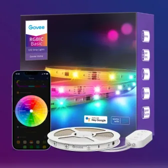 Banda LED RGBIC inteligenta Govee Basic H618C, Wi-Fi, Bluetooth, sincronizare muzica, compatibil Alexa/Google Assistant, 10m