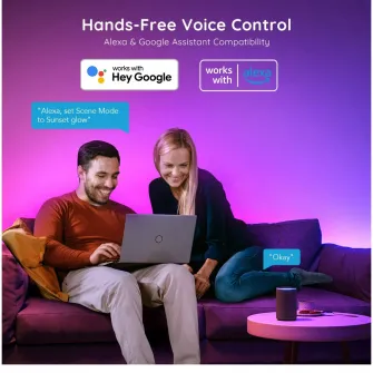 Banda LED RGBIC inteligenta Govee H618A RGBIC, Wi-Fi, Bluetooth, sincronizare muzica, lumina alba si colorata, 5m, compatibil Google Assistant  Alexa