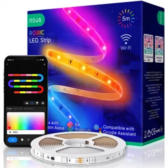 Banda LED RGBIC inteligenta Nous F4, Wi-Fi, sincronizare muzica, control vocal, 18W, lumina colorata, 5m