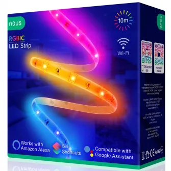 Banda LED RGBIC inteligenta Nous F5, Wi-Fi, sincronizare muzica, control vocal, 18W, lumina colorata, 10m