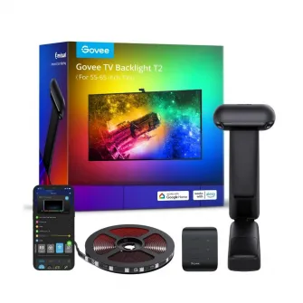 Banda LED RGBIC inteligenta pentru TV Govee H605C Envisual TV Backlight T2, Wi-Fi, Bluetooth, Dual Camera, pentru televizor 55-65 inch, 60 LED-uri/m, control vocal