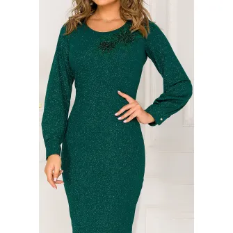BAROCCA, Rochie cambrata cu aspect stralucitor, Verde englez, 50