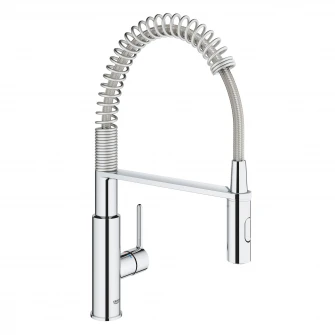 Baterie bucatarie cu dus extractibil Grohe Get, cartus ceramic, monocomanda, 1/2'', dus profesional, 2 functii spray, pivotant, crom