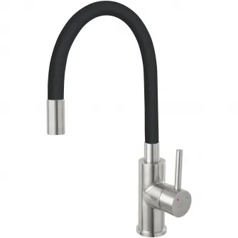 Baterie bucatarie Ferro Zumba BZA4BSS, pipa flexibila, cartus ceramic, corp inox, pipa neagra