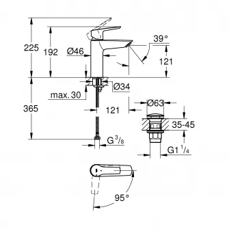Baterie lavoar Grohe Start 23746002, 3/8, marimea M, monocomanda, pornire pe rece, evacuare push to open, crom