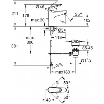 Baterie lavoar Grohe Swift 24325001, M, 179 mm, ventil, crom