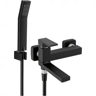Baterie perete cada/dus Ferro Staccato, cu set de dus si pipa comutator, cartus ceramic, aerator, limitator debit apa, Negru