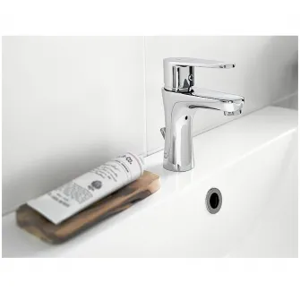 Baterie stativa lavoar Ferro Algeo, monocomanda, fara ventil, cartus ceramic, aerator, racorduri flexibile, Crom