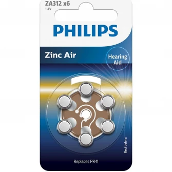 Philips ZA312 Zinc Air 1.4V батарейки для слуховых аппаратов, 6 шт.