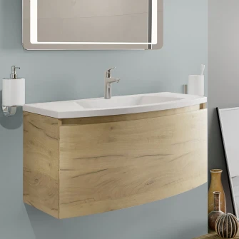 Baza mobilier Kring Luna, cu un sertar cu inchidere amortizata, infoliat stejar auriu, 81x41x49 cm