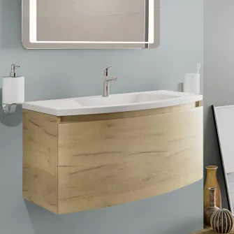 Baza mobilier Kring Luna, cu un sertar cu inchidere amortizata, infoliat stejar auriu, 81x41x49 cm
