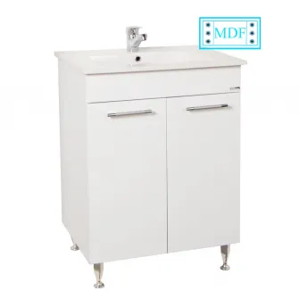 Baza mobilier si lavoar Badenmob 054, laterale PAL, front MDF vopsit, 60 cm, alb ultralucios