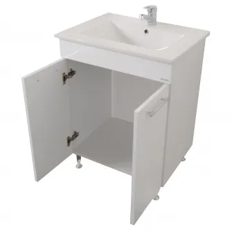 Baza mobilier si lavoar Badenmob 054, laterale PAL, front MDF vopsit, 60 cm, alb ultralucios