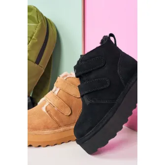 BEARPAW, Ghete de piele intoarsa cu velcro Retro Larisa, Negru, 35 EU