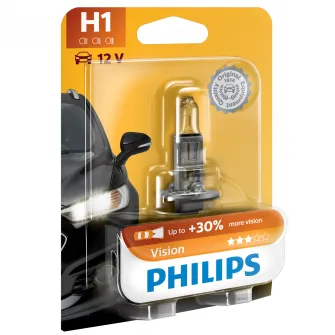 Галогенная автомобильная лампа для головного света Philips H1 Vision, +30%, 12В, 55Вт, 1 шт.