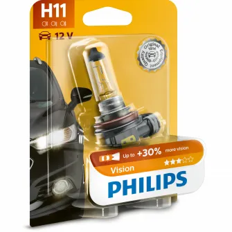 Bec auto cu halogen pentru proiector Philips H11 Vision, +30%, 12V, 55W, 1 Buc