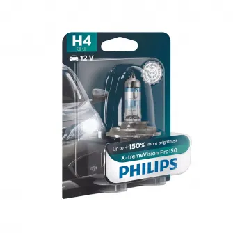Bec auto PHILIPS Xtreme Vision PRO150 H4 12V 60/55W P43T-38 Blister 1buc