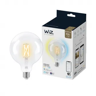 Bec LED inteligent vintage WiZ Filament Whites, Wi-Fi, G125, E27, 6.7W (60W), 806 lm, temperatura lumina reglabila (2700K-6500K), compatibil Google Assistant/Alexa/Siri