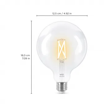 Bec LED inteligent vintage WiZ Filament Whites, Wi-Fi, G125, E27, 6.7W (60W), 806 lm, temperatura lumina reglabila (2700K-6500K), compatibil Google Assistant/Alexa/Siri