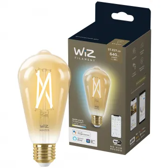 Bec LED inteligent vintage WiZ Filament Whites, Wi-Fi, ST64, E27, 6.7W (50W), 640 lm, temperatura lumina reglabila (2000K-5000K), compatibil Google Assistant/Alexa/Siri