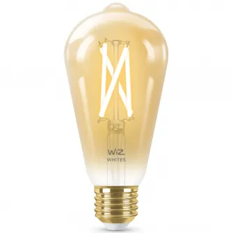Bec LED inteligent vintage WiZ Filament Whites, Wi-Fi, ST64, E27, 6.7W (50W), 640 lm, temperatura lumina reglabila (2000K-5000K), compatibil Google Assistant/Alexa/Siri