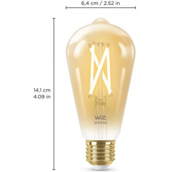 Bec LED inteligent vintage WiZ Filament Whites, Wi-Fi, ST64, E27, 6.7W (50W), 640 lm, temperatura lumina reglabila (2000K-5000K), compatibil Google Assistant/Alexa/Siri