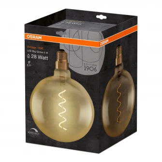 Bec LED OSRAM DIMABIL Vintage 1906 Big Globe LED 28, 5 W, E27, lumina calda 2000K, 300 lm, clasa energetica A+, 15 000 ore functionare