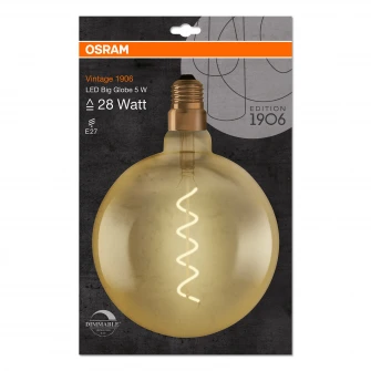 Bec LED OSRAM DIMABIL Vintage 1906 Big Globe LED 28, 5 W, E27, lumina calda 2000K, 300 lm, clasa energetica A+, 15 000 ore functionare